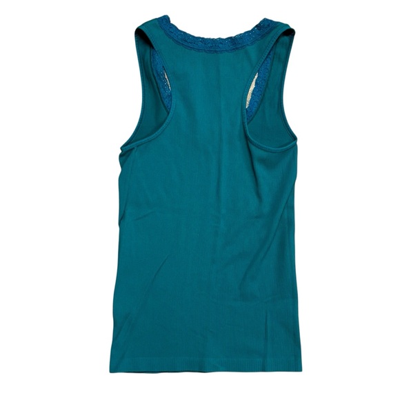 Energie | Y2K Teal Blue Lace Trim Thick Stretch Compression Tank Top - Picture 6 of 7